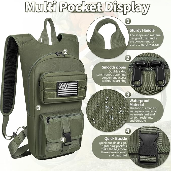 Hydration Backpack, Tactical Molle Water with 2L TPU Water Bladder, for Men Women Lightweight Water Backpack, Hydration Pack for Hiking, Biking, Climbing and Hunting-StrideForce Fitness