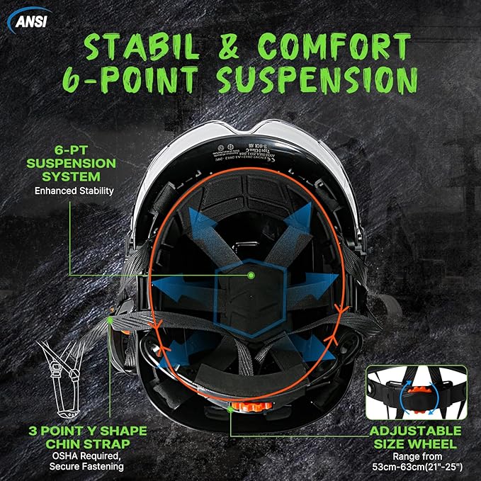 AOLAMEGS Construction Safety Hard Hat - ANSI Z89.1 Type Ι OSHA Approved Safety Helmets with Chin Straps Lightweight Reflective Vented ABS Hard Hats For Men Women Industrial Workwear 6-point Suspension-StrideForce Fitness