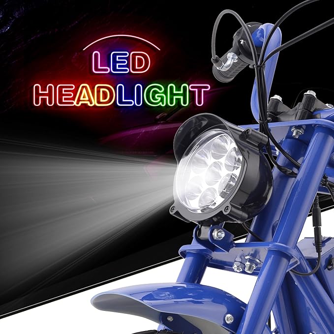 Gas Mini Chopper Bike, DB004 Model 49.4 CC 2-Stroke Dirt Bike with Big Headlight, Premium Tire, Metal Frame, Disc Brakes, Max Load 165Lbs, Up to 20Mph, EPA Approved-StrideForce Fitness