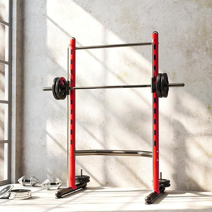 Soozier Squat Rack with Pull-Up Bar, Adjustable Power Rack with Barbell Bar, Multi-Functional Bench Press Rack for Home Gym Strength Training-StrideForce Fitness
