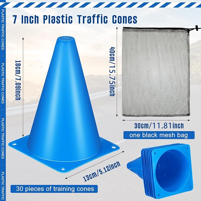 Syhood 30 Pack 7 Inch Plastic Traffic Cones Sports Training Agility Marker Mini Cones for Soccer, Skating, Football, Basketball, Indoor and Outdoor Games Sports Practice Equipment-StrideForce Fitness