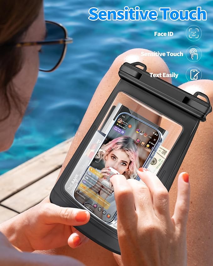 Large Waterproof Phone Pouch - [Oversized] [Floating] Water Proof Pouch for iPhone Galaxy Google and More, IPX8 Waterproof Dry Bag for Beach Vacation Belongings Clear Black-StrideForce Fitness