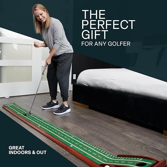 Perfect Practice Golf Putting Mat - Portable Putting Green, Indoor & Outdoor Practice, with Ball Return - Golf Training Aid for Home, Office, Backyard - Golfing Gifts for Men-StrideForce Fitness