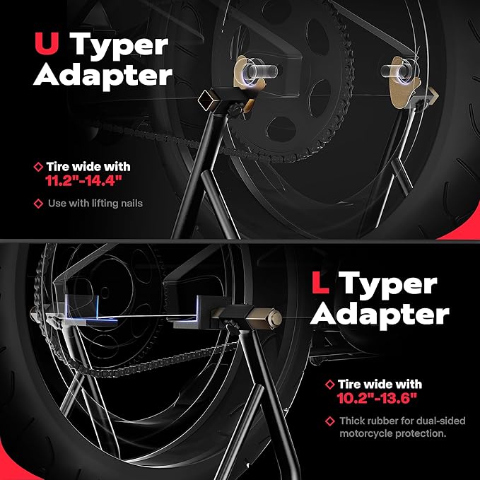 SPECSTAR Motorcycle Stand, 441 Lbs Capacity Rear Wheel Lift with U+L Adjustable Swingarm Spool, Heavy Duty Paddock Stand for BMW Suzuki Yamaha Honda Kawasaki, Black-StrideForce Fitness