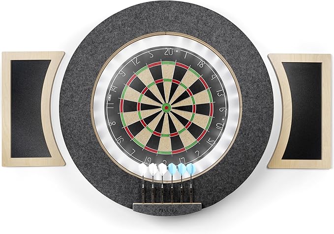 Dart Board Cabinet Set with LED Light; Bristle Dartboard, Built in LED Light, Darts and Chalkboards-StrideForce Fitness