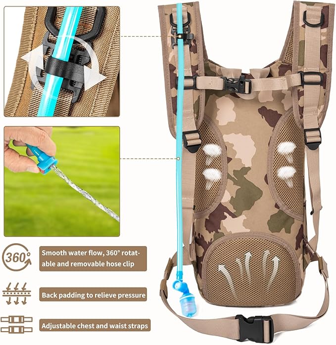 Hydration Backpack, Tactical Molle Water with 2L TPU Water Bladder, for Men Women Lightweight Water Backpack, Hydration Pack for Hiking, Biking, Climbing and Hunting-StrideForce Fitness