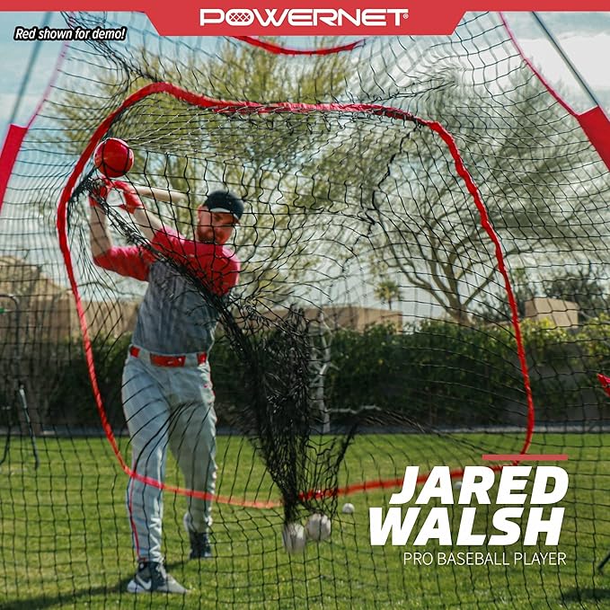 PowerNet Baseball Softball Practice Net 7x7 with Baseball Accessories for Practice Pitching, Batting & Fielding, Ball Caddy, Weighted Baseballs, Tee-StrideForce Fitness