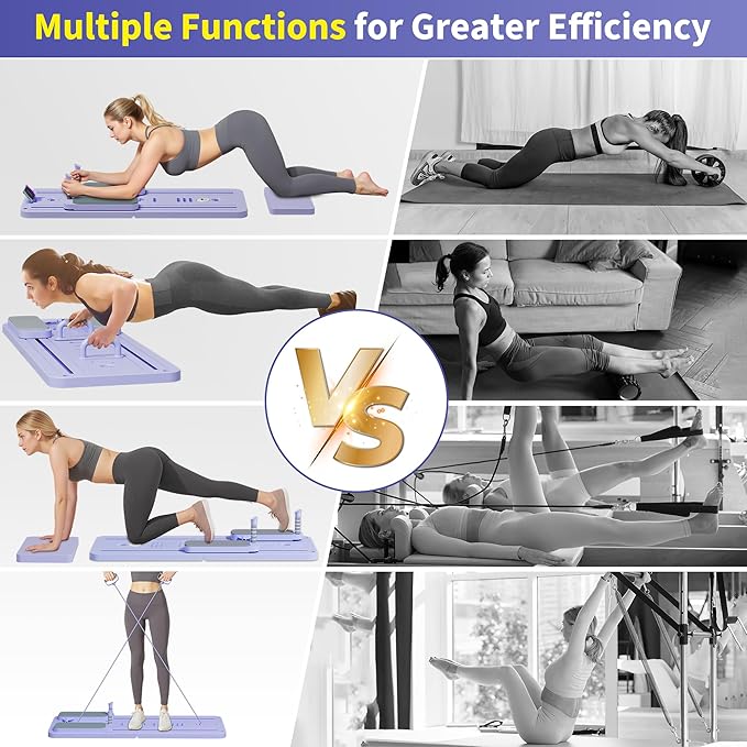 Pilates Reformer Set, ESBANY Pilates Board with Phone Holder, Multi-Purpose Foldable Pilates Reformer Machine, Portable Home Pilates Slider Board Equipment for Home Workout, Fitness, Exercise, Abs-StrideForce Fitness