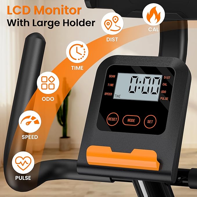 Recumbent Exercise Bike for Home Use, Quiet Recumbent Stationary Bikes for Adults & Seniors, 16-Level Resistance, Adjustable Seat, Supports 400LB, Pulse Sensors & LCD Display-StrideForce Fitness