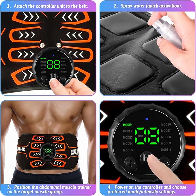 Electronic Muscle Stimulator, Abs Stimulator Muscle Toner, Ab Machine Trainer for All Body, Rechargeble for Fitness Strength Training Workout Equipment for Men and Women(Waist + Arms)-StrideForce Fitness