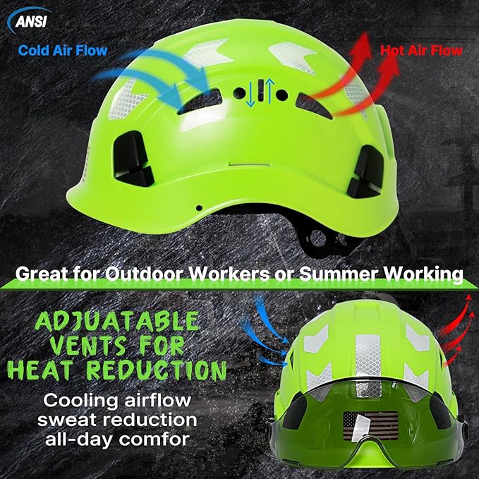 AOLAMEGS Construction Safety Hard Hat - ANSI Z89.1 Type Ι OSHA Approved Safety Helmets with Chin Straps Lightweight Reflective Vented ABS Hard Hats For Men Women Industrial Workwear 6-point Suspension-StrideForce Fitness