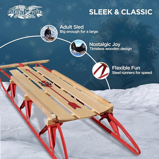 Flexible Flyer Metal Runner Sled. Steel & Wood Steering Snow Slider-StrideForce Fitness