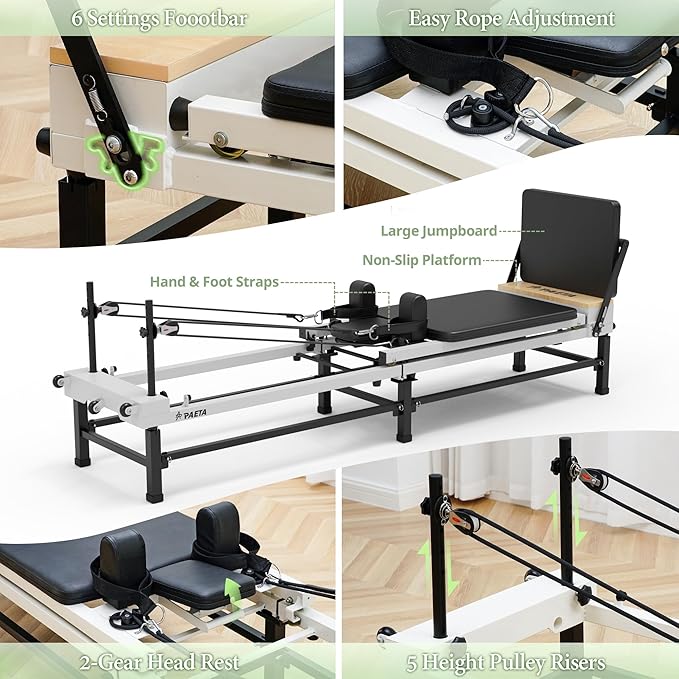 PAETA Pilates Reformer, 91" Foldable Reformer Pilates Machine with Adjustable Reformer Heights, Pilates Equipment with Piano Wire Spings and Jump Boards-StrideForce Fitness