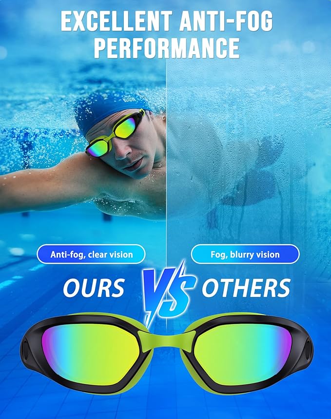 Swim Goggles, Unisex Adult Swimming Goggles Anti Fog Anti UV No Leakage Wide View for Men Women Youth-StrideForce Fitness