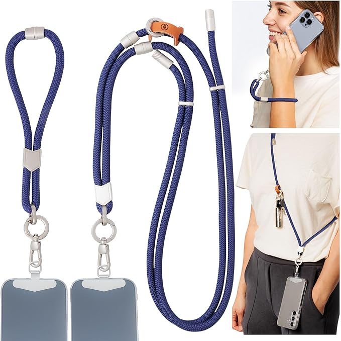 Pulpo 2-in-1 Cell Phone Wrist Strap and Lanyard Navy - Anti Theft Phone Lanyard for Men & Women, Wrist Straps for Phones, Lanyards for Smartphones, Adjustable Cellphone Leash & Safety Strap Tether-StrideForce Fitness