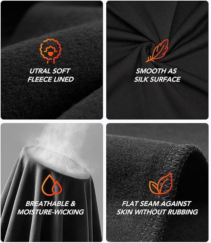 Mens Thermal Underwear Set with Lightweight Ultra Soft Fleece Lined,Long John Set, Skiing Base Layer-StrideForce Fitness