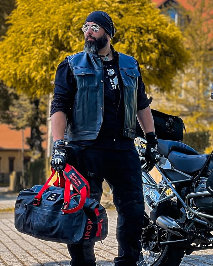 BORLENI Waterproof Motorcycle Dry Duffel Bag Luggage Tail Bag with Large Storage Space,Roll Top Closure, Shoulder Straps, Inner Pocket and Mesh Pocket for Motorcycling Travel Camping (Black,30L)-StrideForce Fitness