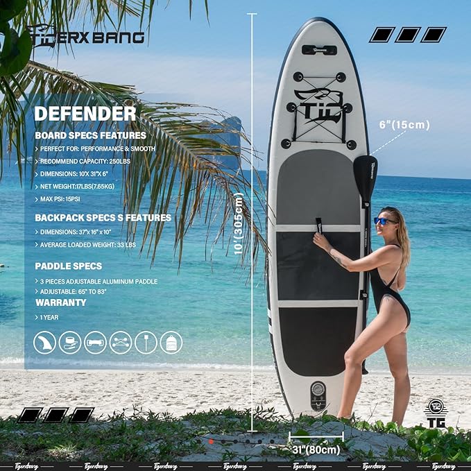 Inflatable Paddle Board with Premium SUP Board Accessories, Allround Paddle Boards for Adults/Kids,Stand Up Paddle Board Defender Collection-StrideForce Fitness
