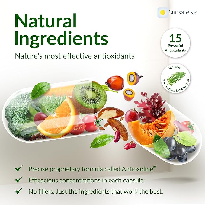 Sunsafe Rx Anti Aging Supplement: Natural Skin Protection Pills with Antioxidants for a Youthful Appearance & Eye Health + Vitamins, Minerals, & 250mg Polypodium Leucotomos (60 Capsules)-StrideForce Fitness