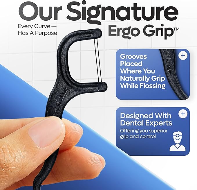 SmartLifeco Eco-Friendly Dual-Thread Dental Floss Picks (200ct) - Flossers Made with Straw Wheat Blend, Natural Teeth Whitening, Tooth Pick Stick for Adults, Activated Bamboo Charcoal Floss Thread