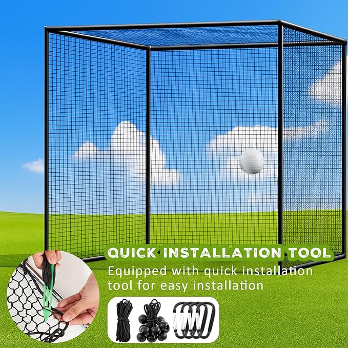 Soulchen 10 Feet Golf Batting Cage Netting Golf Practice Hitting Nets with 12 Spring Snaps 1 Storage Bag 4 Clips 1 Quick Installation Tool 1 Rope for Indoor, Outdoor & Backyard Practicing-StrideForce Fitness