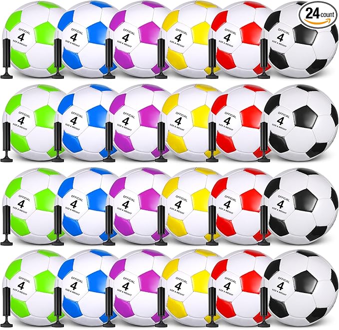 Sotiff 24 Pcs Size 5/4 Soccer Ball Bulk with 24 Pump Deflated Soccer Balls for Kids Teen Football Bulk for Game Training School Team Sports Adults Player Practice Outdoor-StrideForce Fitness