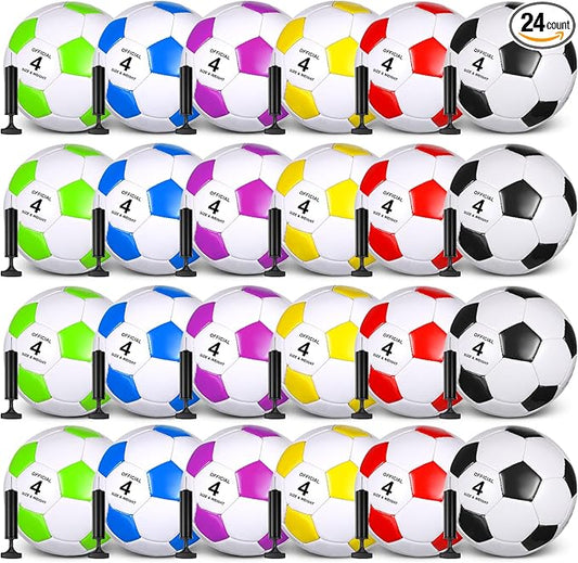 Sotiff 24 Pcs Size 5/4 Soccer Ball Bulk with 24 Pump Deflated Soccer Balls for Kids Teen Football Bulk for Game Training School Team Sports Adults Player Practice Outdoor-StrideForce Fitness