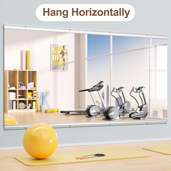 Hasipu Home Gym Mirror 79" L x 36" W - 1PC Large Full Body Mirror for Yoga, Wall-Mounted Mirrors for Fitness, Garage, Dance Studio, 0.16in Tempered Glass Frameless-StrideForce Fitness