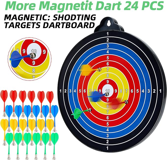 Magnetic Dart Board - 12Magnetic Darts+12Sticky Balls Or 2 Toy Gun+40 Foam Dart,Fun for Family Game and Party with Friends, Christmas Birthday Gifts Toys for 3-12 Year Old Boys-StrideForce Fitness