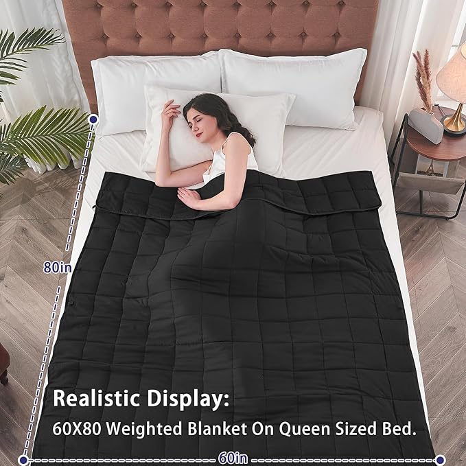 yescool Weighted Blanket for Adults (22 lbs, 60" x 80", Black) Cooling Heavy Blanket for Sleeping Perfect for 210-230 lbs, Queen Size Breathable Blanket with Premium Glass Bead, Machine Washable-StrideForce Fitness