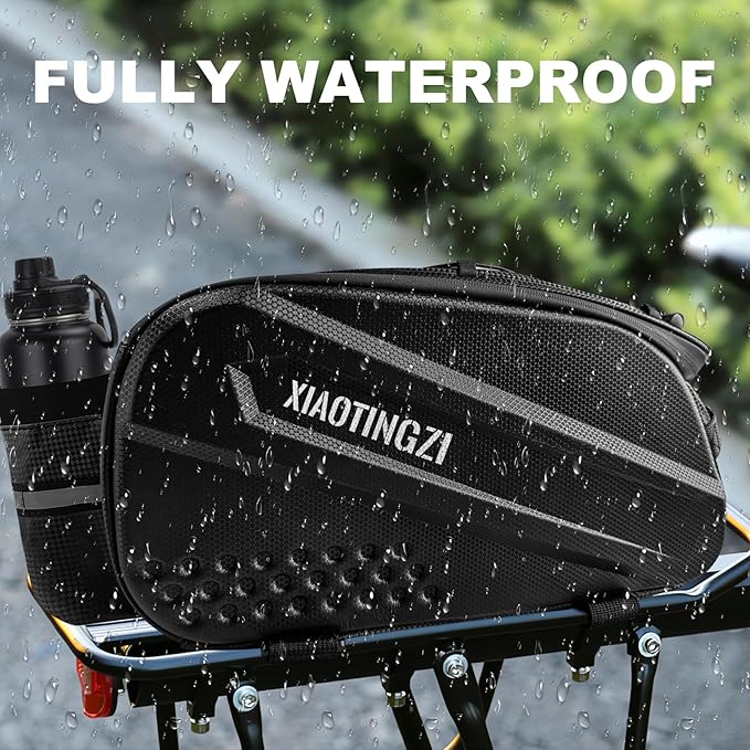 Bicycle Back Seat Bag, Double Layer Waterproof, Zipper, Bicycle Trunk Bag, 9.6L Capacity Waterproof Back Seat Carrier Cargo Bag with Straps and Rain Cover for Cycling-StrideForce Fitness