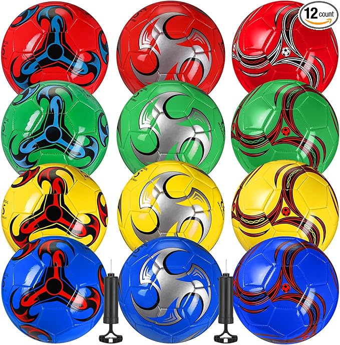 12 Pcs Soccer Balls for Teen Adult Bulk Deflated Soccer Ball with Pump Size 5 Indoor Outdoor Training Practice for School Sports Game Birthday Gifts Party Back to School-StrideForce Fitness