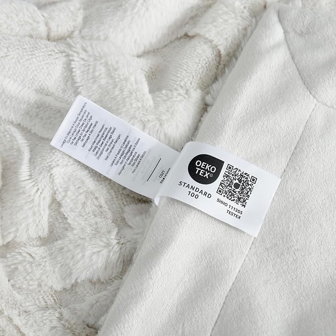 Cozy Bliss Faux Fur Throw Blanket for Couch, Jacquard Fuzzy Plush Soft Thick Winter Throw Blanket for Sofa Bed Living Room Bedroom, 90 * 90 Inches Beige-StrideForce Fitness