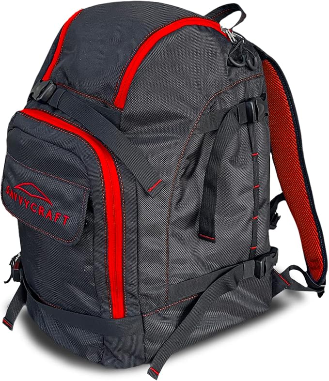 Savvycraft Ski Boot Bag Snowboard Boot Bag, 50L Ski Backpack for Ski and Snowboard Boots, Helmets, Gloves, and Accessories, Lightweight, Durable, Convenient, Red-StrideForce Fitness