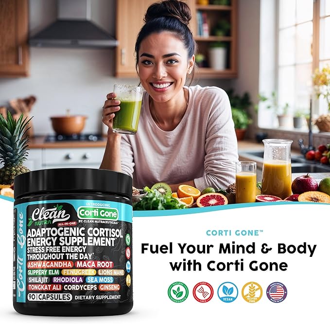 Corti Gone Cortisol Supplements For Women | Maca Root Ashwagandha Cortisol Detox Manager Reducer + Slippery Elm Fenugreek Lions Mane Shilajit Rhodiola Sea Moss Tongkat Ali Cordyceps Ginseng Beet Root-StrideForce Fitness