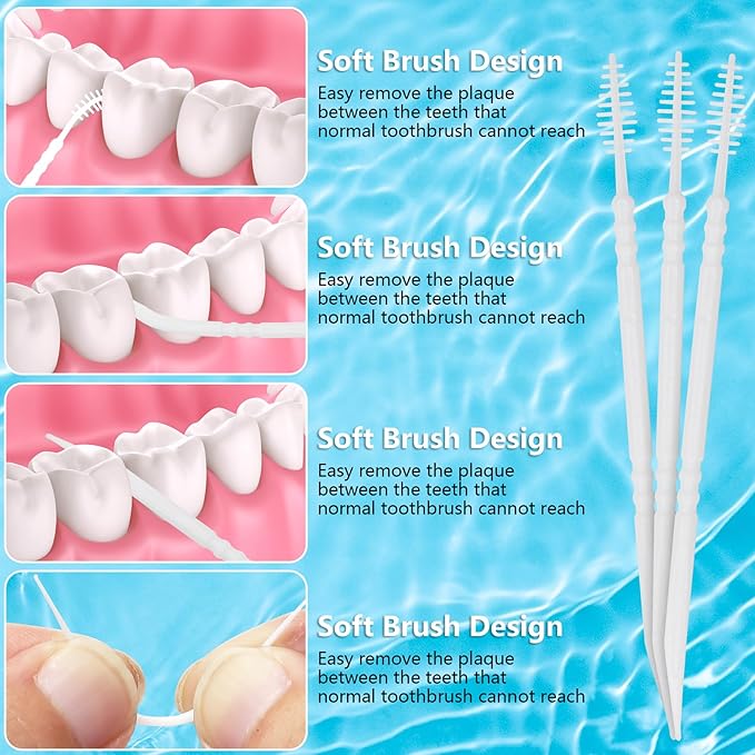 Brushpicks Interdental Toothpicks,Soft Bristle Dental Floss Picks Toothpicks,Helps Removes Plaque and Debris Between Your Teeth 600PCS (Pack of 5) Strawberry