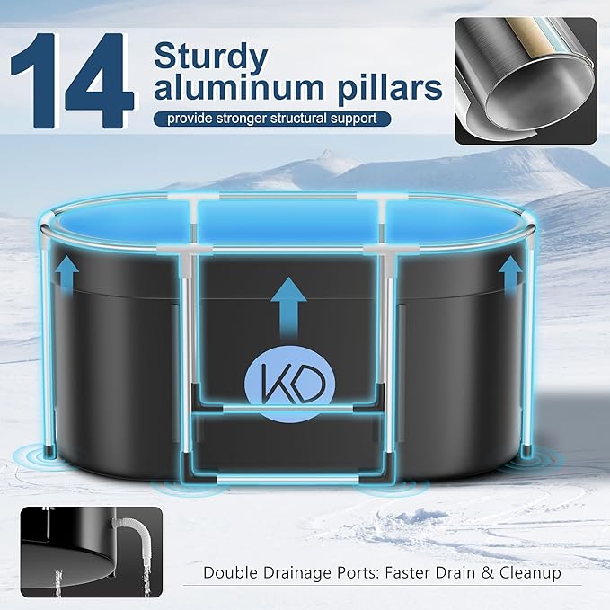 KERDOM Ice Bath Tub for Athletes, Portable Cold Plunge Tub, XL 129 Gal Bathtub for Recovery, Large Oval Foldable Bathtub with Cover for Cold Water Therapy at Home, Gyms, Outdoor, Indoor-StrideForce Fitness