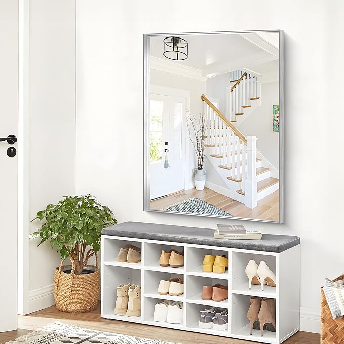 Silver Bathroom Mirror, 36x48 Inch Rectangular Deep Frame Mirror, Large Wall Mounted Bathroom Vanity Mirror Over Sink for Bedroom,Restroom, Living Room, Hangs Vertically or Horizontally-StrideForce Fitness