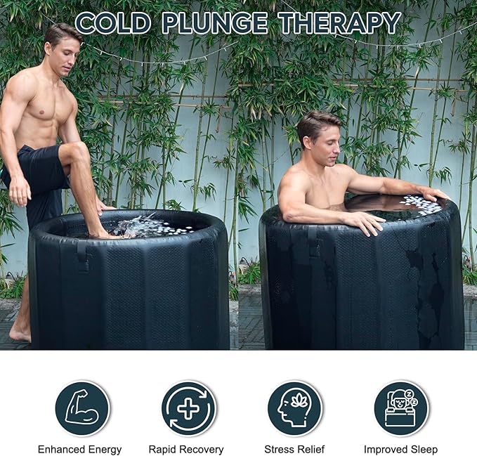 Cold Plunge Tub for Athletes, 100 Gallon Inflatable Ice Bath Tub Water Chiller Compatible, Portable Ice Tubs for Cold Plunge with Insulated Lid for Outdoor & Indoor Recovery-StrideForce Fitness
