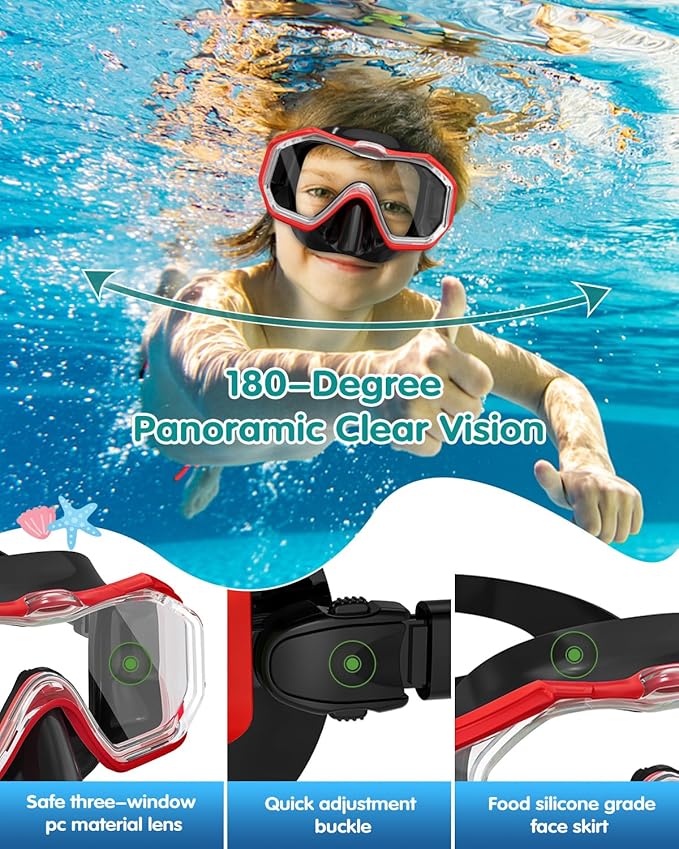 W WSTOO Kids Swim Goggles with Nose Cover,Snorkel Diving Swimming Mask for Youth 5-15,HD 3-Window Wide Vision Anti-Shattered Lens Anti-Fog&Leak-StrideForce Fitness