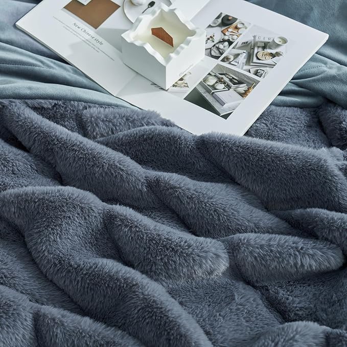 Cozy Bliss Faux Fur Throw Blanket for Couch, Cozy Soft Plush Thick Winter Blanket for Sofa Bedroom Living Room, 60 * 80 Inches Blue-StrideForce Fitness
