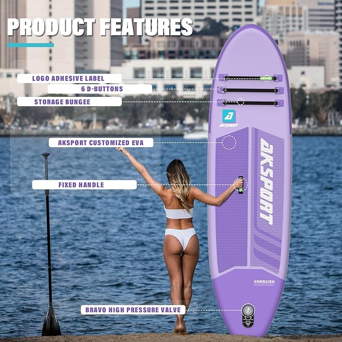 AKSPORT Inflatable Stand Up Paddle Board, SUP Board with All Accessories, Wide Stable Design, Non-Slip Deck, Inflatable Paddle Boards for Youth & Adult-StrideForce Fitness