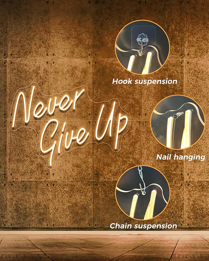 YIKBIK NEVER GIVE UPLED Neon Sign for Wall Decor,Neon Lights Party Decorations, USB Powered Switch Neon Lights lighting adjustable for Office Room, Gym Room, Man Cave, Gamer Room-StrideForce Fitness