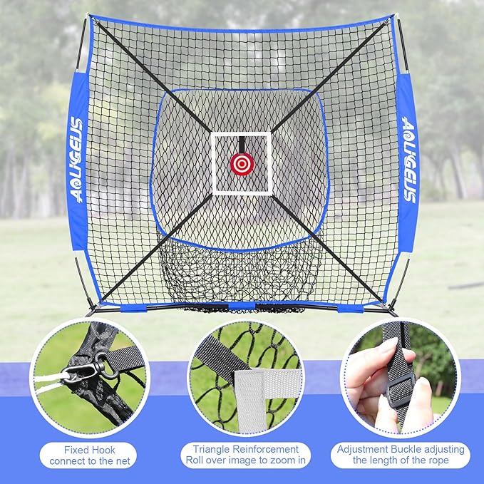 6'X6' Baseball Softball Practice Net,Pitching Net,Batting Net,with Bonus Strike Zone,Target and Bow Frame,for Hitting,Pitching,Catching-StrideForce Fitness