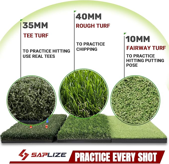 SAPLIZE Foldable Heavy-Duty Golf Hitting Mat, Practice Mat with 10mm EVA Rubber Backing, Larger Size for Indoor/Outdoor Swing and Chipping Practice, Anti-Deformation-StrideForce Fitness