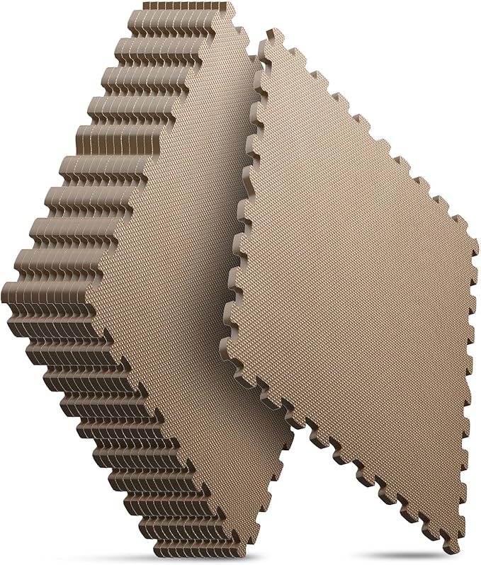 Home Gym Mat, Puzzle Exercise Mat, EVA Interlocking Foam Floor Tiles for Home Workout Equipment and Kids' Play Areas - Blue, 24 in x 24 in x ½ in - (Brown, 12 Pack (48 SQ FT))-StrideForce Fitness
