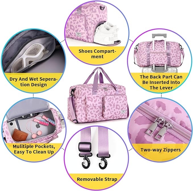 FIORETTO Women's Gym Duffle Bag with Shoes Compartment, 37L Capacity, Ideal for Travel, Gym, Sports, Duffel, Weekender-StrideForce Fitness