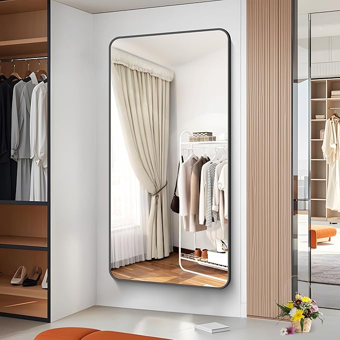 72x36 inch Large Bathroom Mirror,Black Rectangle Mirror,Wall Mounted Bathroom Frame Vanity Mirror with Round Corner for Bedroom Living Room,Entryway Hangs Horizontal or Vertical-StrideForce Fitness