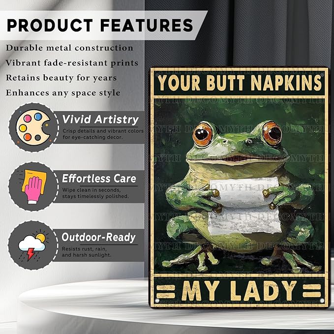 Funny Frog Bathroom Toilet Decor Metal Sign Frog Your Butt Napkin My Lord Vintage Tin Sign for Bedroom Toilet or Bathroom Wall 12 * 16inch-StrideForce Fitness