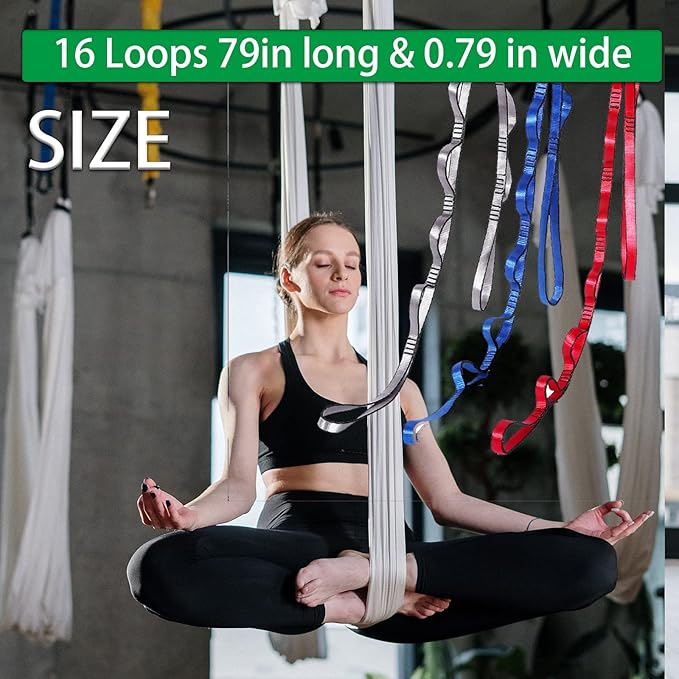 Aerial Yoga Hammock Daisy Chains Strap, Strong 22kN Adjustable with 10 Loops, No Stretch, Climbing Strap Nylon Chain Sling for Aerial Yoga,Swing, Hammock, Suspension, Exercise-StrideForce Fitness